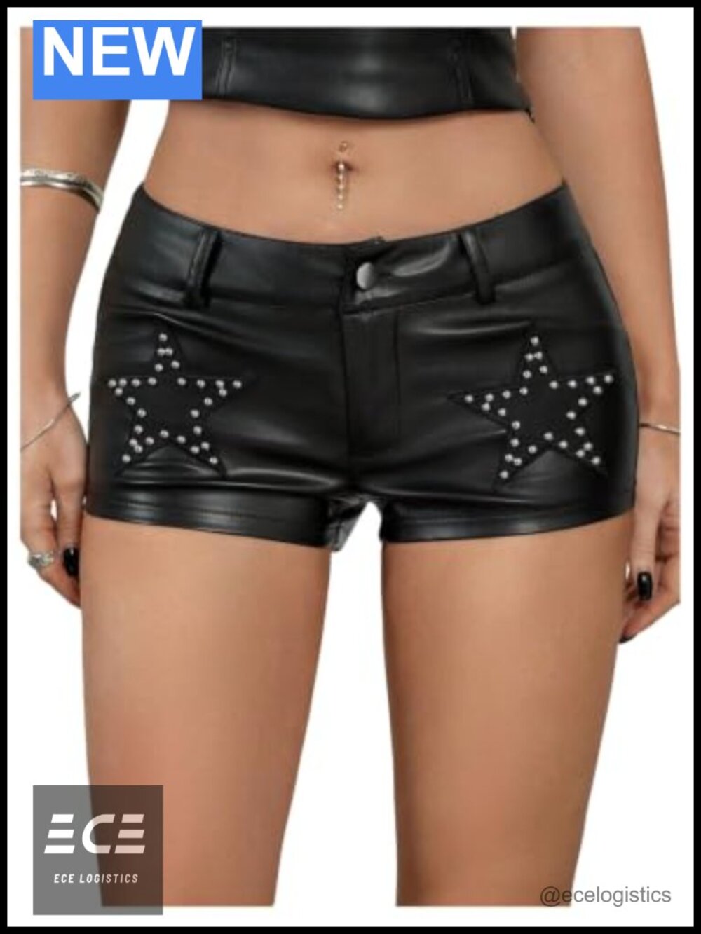 Faux Leather Star Rivet Low Rise Micro Mini Shorts Y2K Rave Party